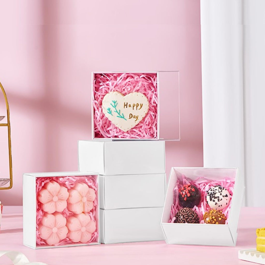 25-Pack of 4x4x2 Inch White Bakery Boxes with Clear Lids