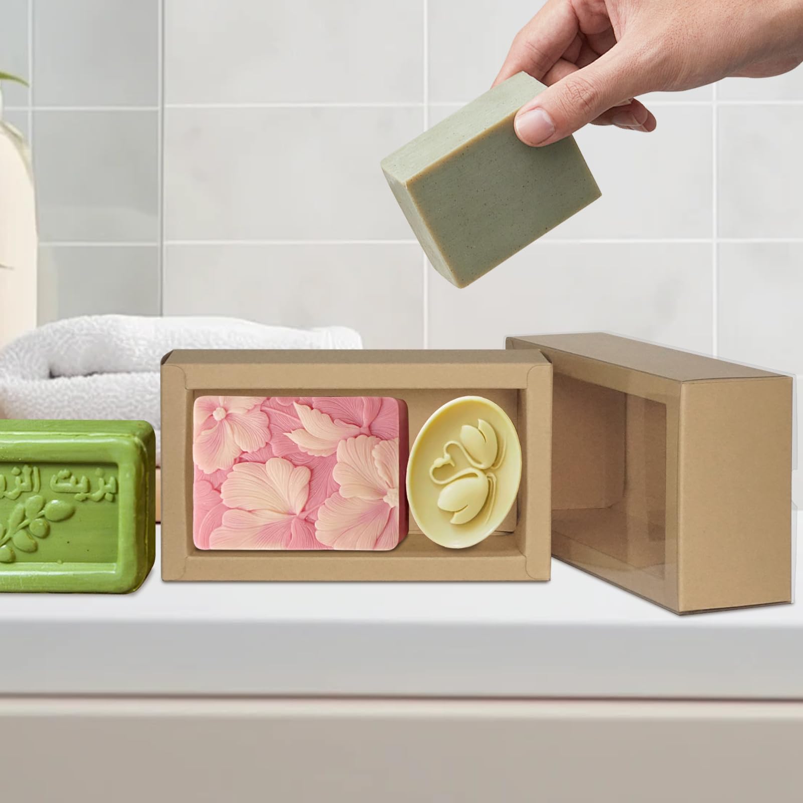 30 Sets Kraft Gift Boxes Rectangle Kraft Paper Drawer Box with Window 6.3 x 3.54 x 1.97 inches