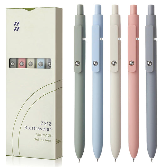 FIOVER Gel Pens, 5pcs 0.5mm Quick Dry Black Ink Fine Point Smooth Writing Pens High-End Series Ballpoint for Office School Supplies(Morandi)
