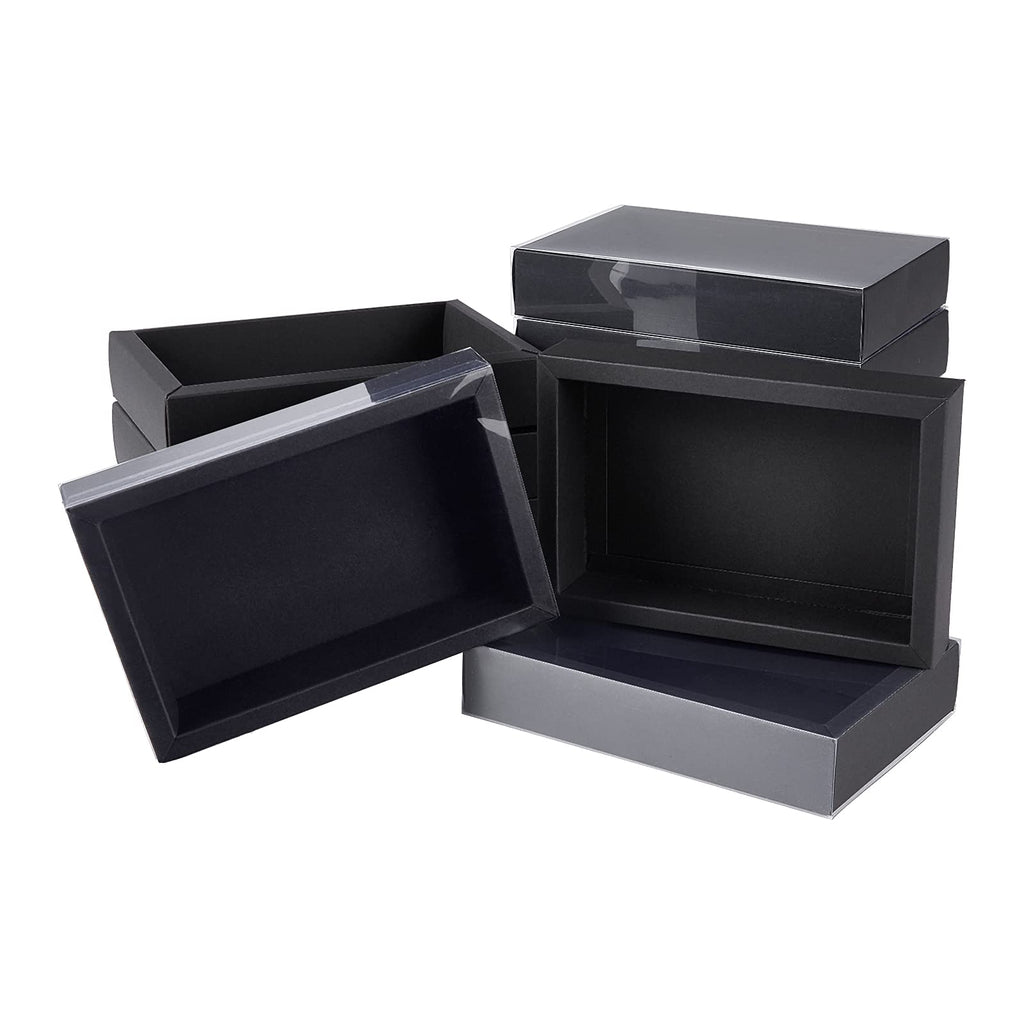 12 Pack Black Drawer Kraft Boxes with PVC Plastic Window 7.3x5x1.4