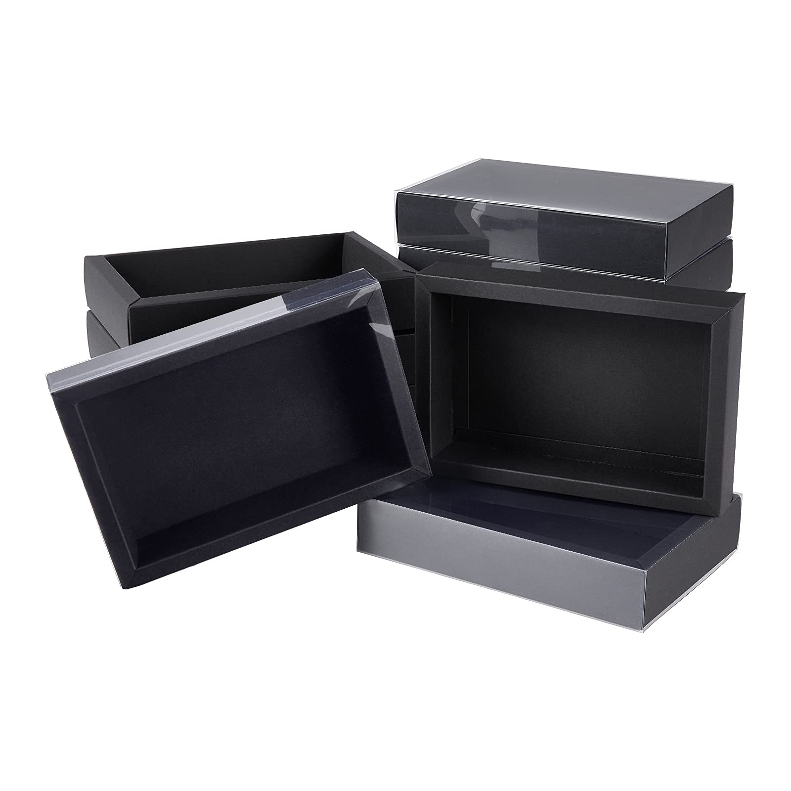 12 Pack Black Drawer Kraft Boxes with PVC Plastic Window 7.3x5x1.4