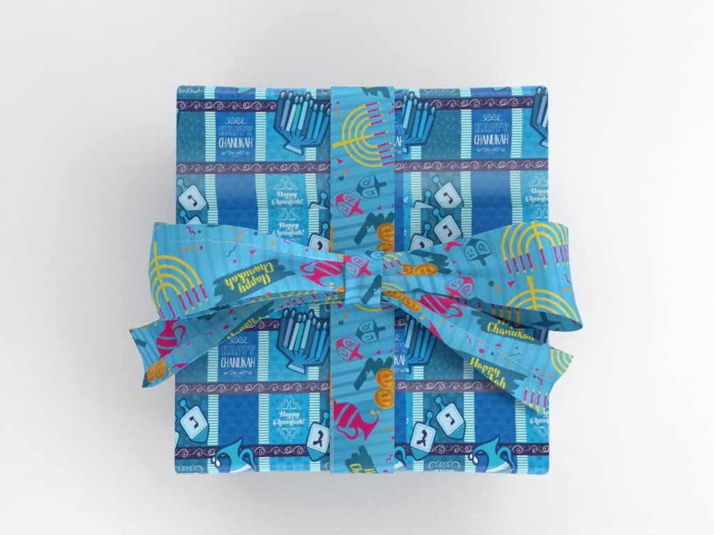 Izzy 'n' Dizzy Hanukkah Gift Wrap Ribbon - Blue Nylon Wrapping Paper Ribbon - 25mm x 3mm