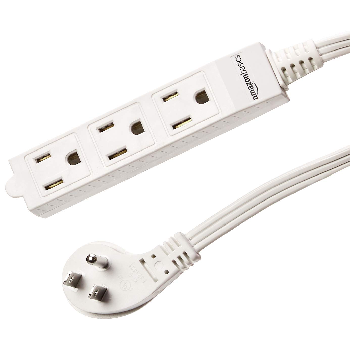 Amazon Basics 3-Prong Indoor Rectangle Extension Cord Power Strip, Flat Plug, Grounded 13 Amps, 1625 Watts, 125 VAC, 2-Pack, 3 ft, White