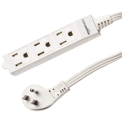 Amazon Basics 3-Prong Indoor Rectangle Extension Cord Power Strip, Flat Plug, Grounded 13 Amps, 1625 Watts, 125 VAC, 2-Pack, 3 ft, White