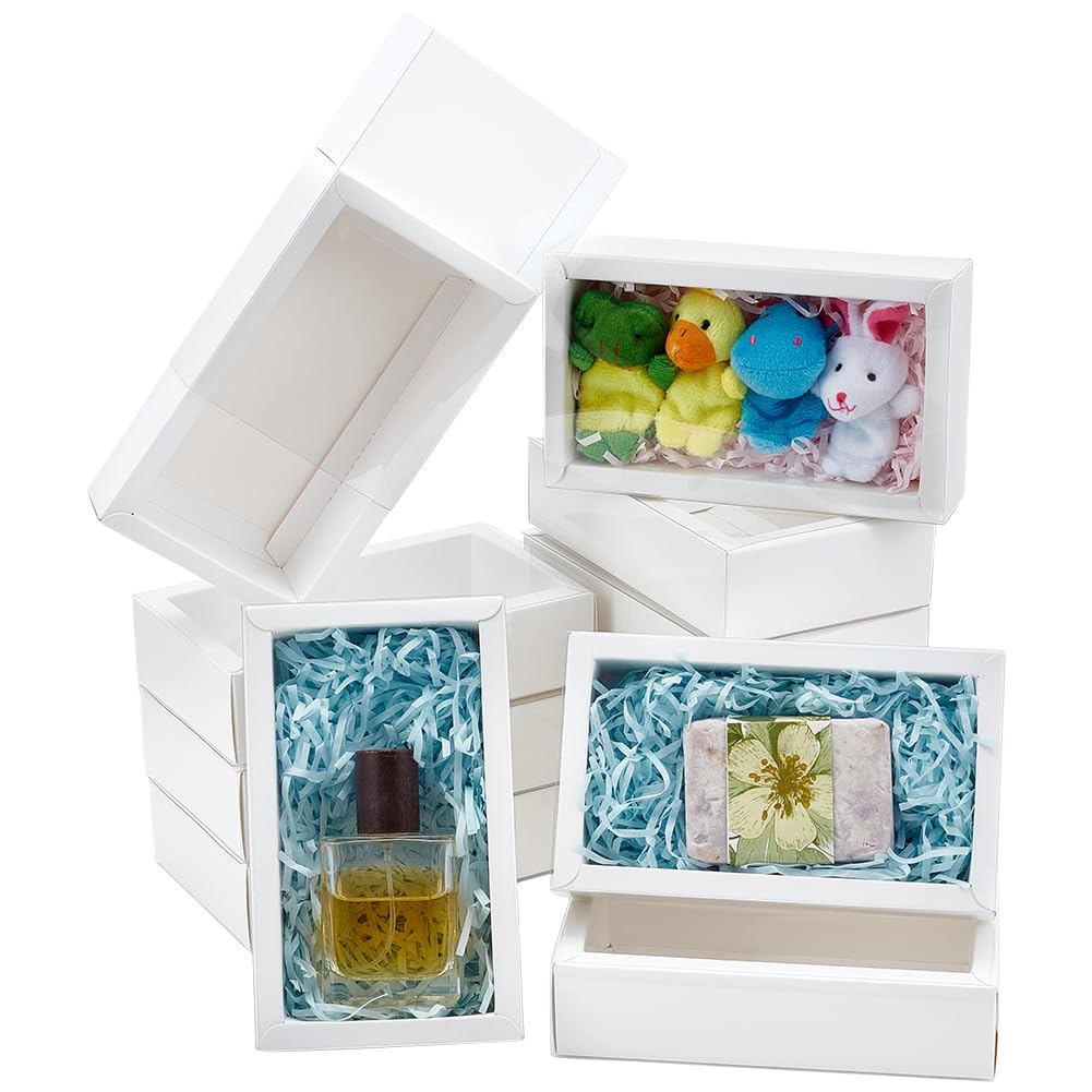 White Gift Boxes Rectangle with Clear PVC Windows 6.7x3.9x1.6 12pcs