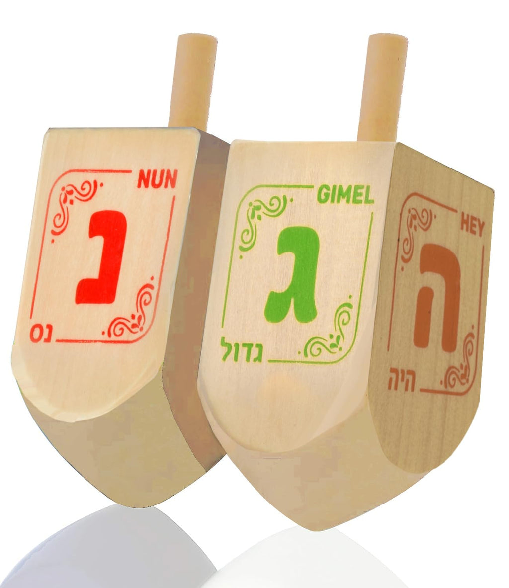Izzy 'n' Dizzy Hanukkah Dreidels - Extra Large Natural Wooden Dreidel - 2 Pack