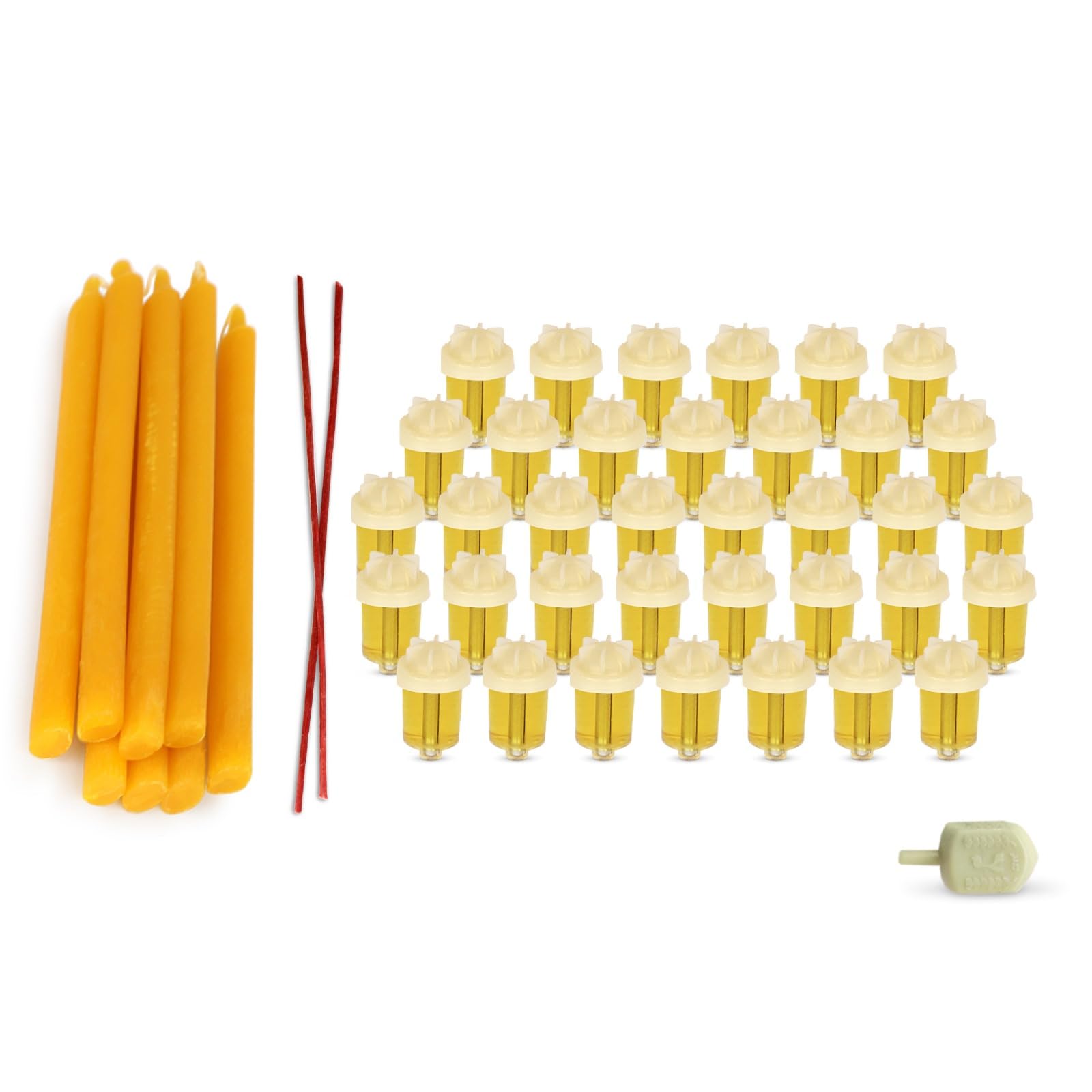 Vehaer Chabad Chanukah Oil 36 Prefilled Cups + 8 Beeswax Shamashim, Hanukkah, Chanukah Olive Oil, Ready to Use, Fits Most Menorah (Chabad 36 + 8), 2.5 Hour Burn
