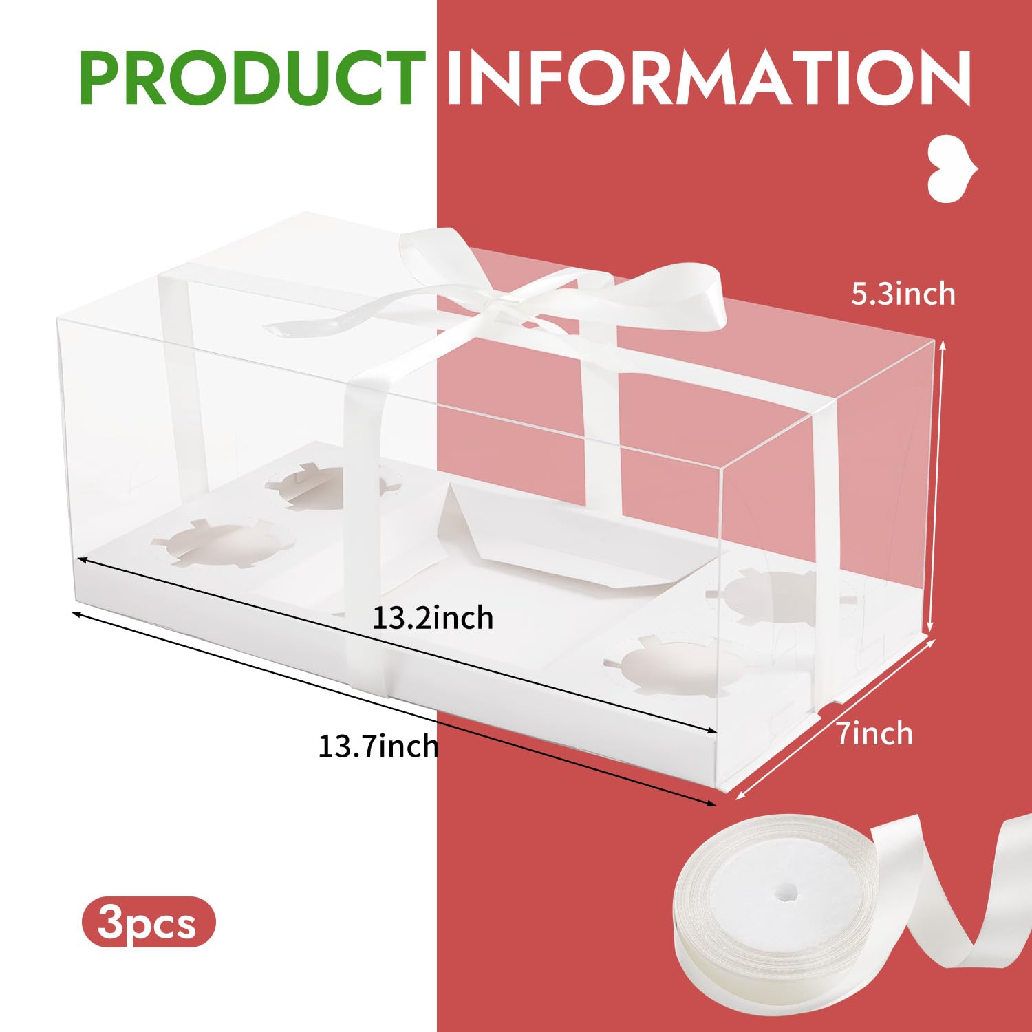 3pcs Clear Cupcake Boxes Combo,Cake and Cupcakes Box 1+4 Bento Box with Clear Window