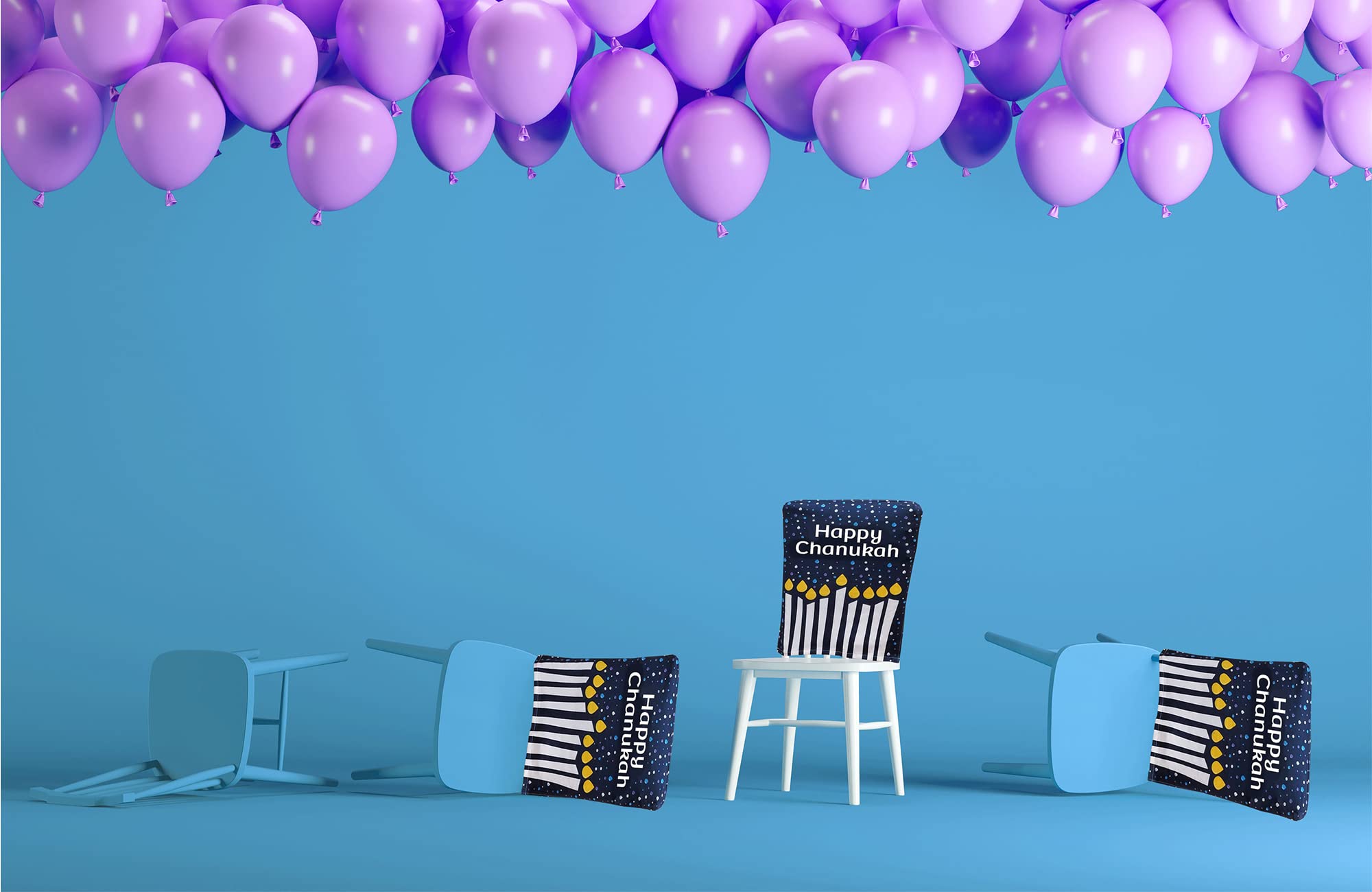 Zion Judaica Hanukkah Décor Chair Covers Stretch Micro-Fiber - Set of 3 - Fits Most Chairs and Armchairs Chanukah Party Decorations