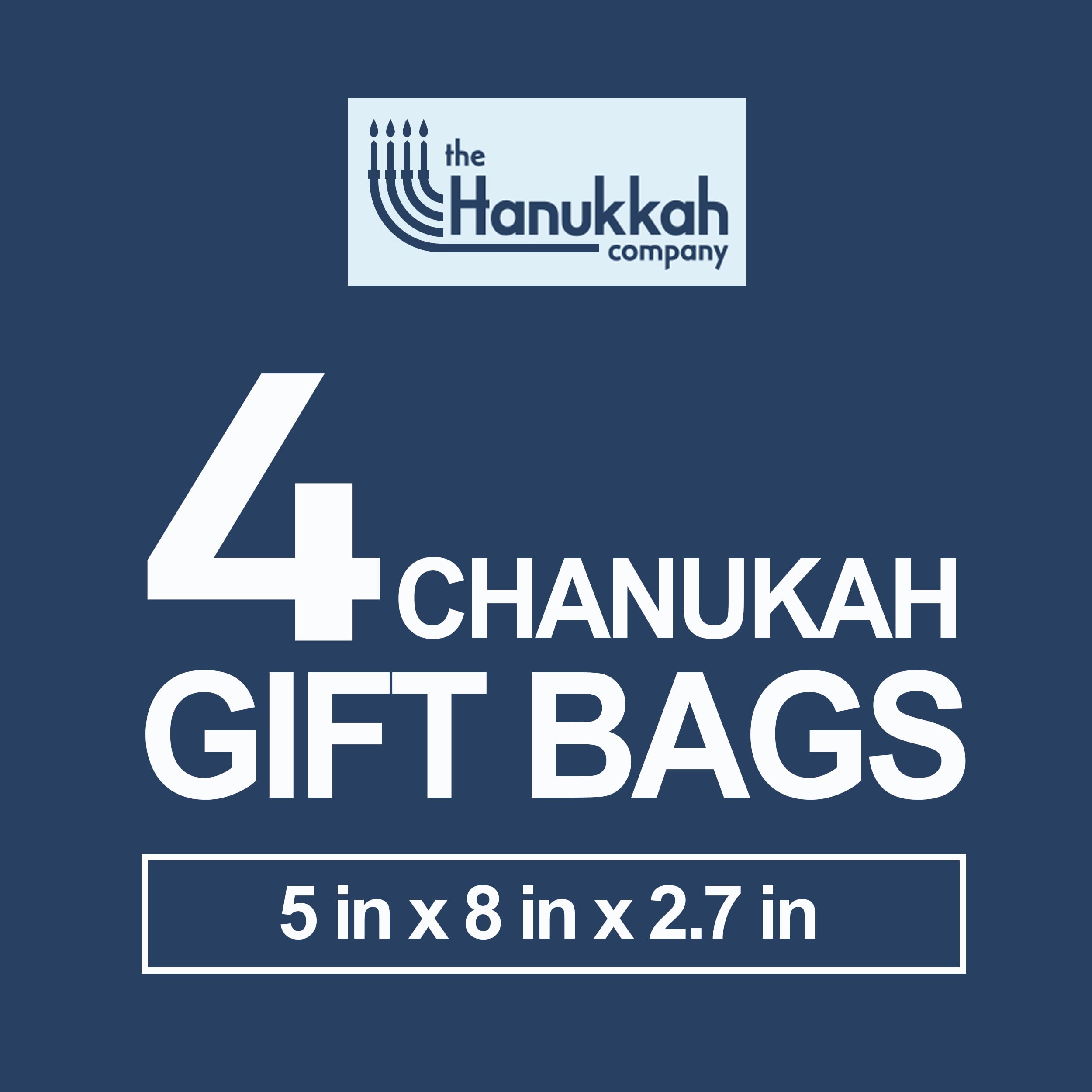 The Hanukkah Company Gift Bags - Chanukah Gift Bags, 4 Assorted Hannukah Designs - 5 x 8 Inch - Blue, Small (Pack of 4)