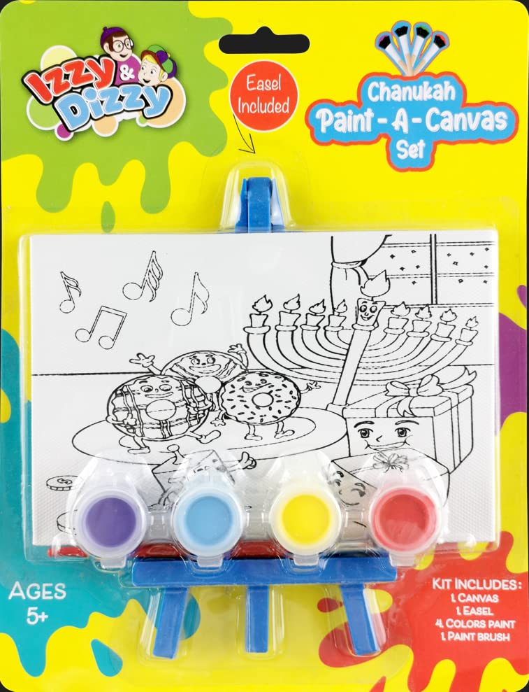 Izzy 'n' Dizzy Canvas Painting Kit with Easel - Chanukah Kids Canvas Painting Set - Pre Drawn Canvas for Painting for Kids - Chanukah Kids Arts and Crafts