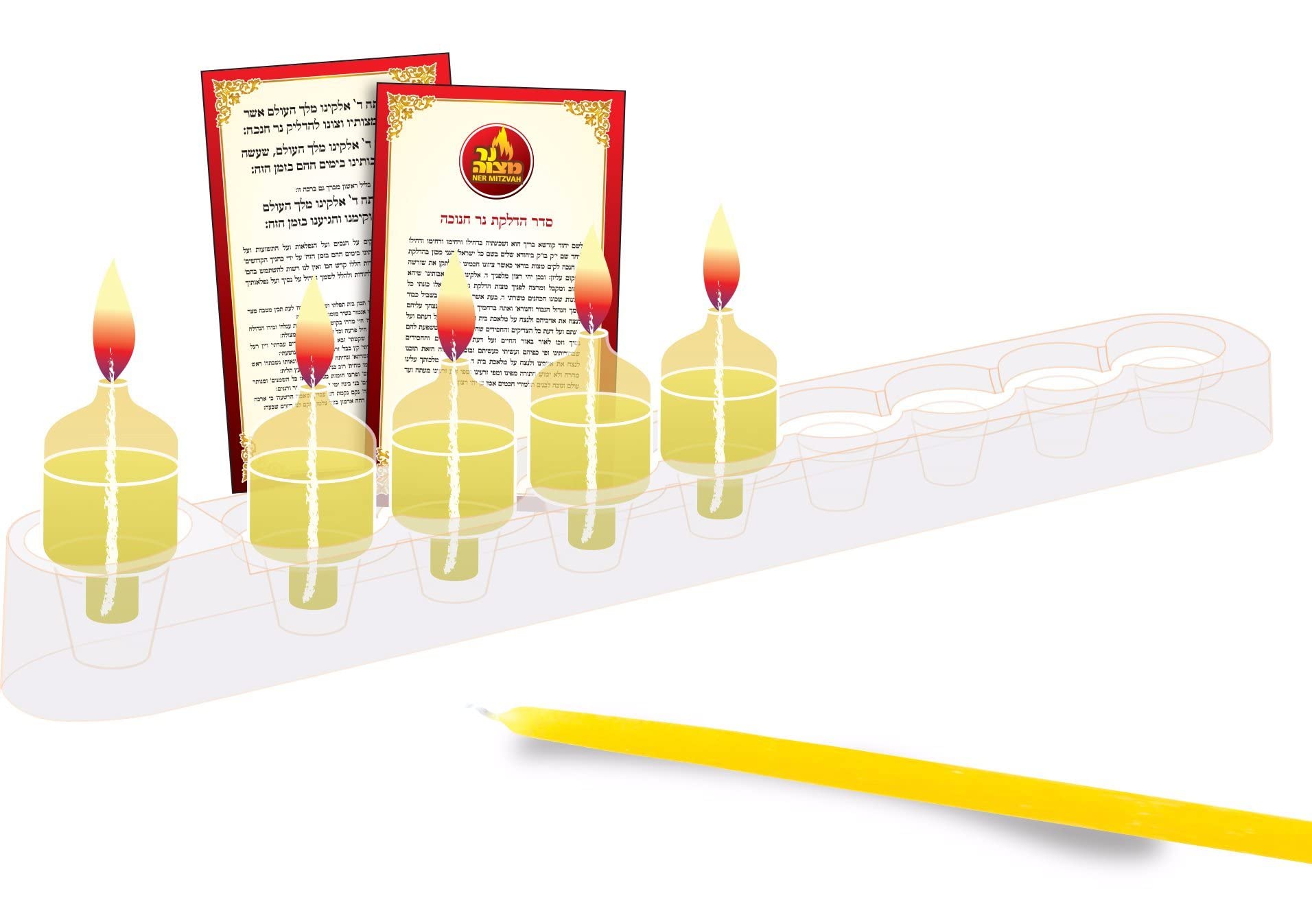 Ner Mitzvah On The Go Travel Menorah Set - 9 Pre-Filled Glass Cups Included - 100% Pure Olive Oil with 100% Cotton Wicks- Burns Approx. 2 1/2 Hrs