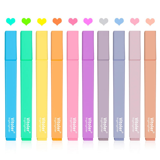 Vitoler 10Pcs Aesthetic Highlighters, Chisel Tip Marker Pens,Assorted Color Candy Highlighters,No Bleed Bible Highlighter,Cute Pastel Highlighter for Journaling Planner Notes School Supplies