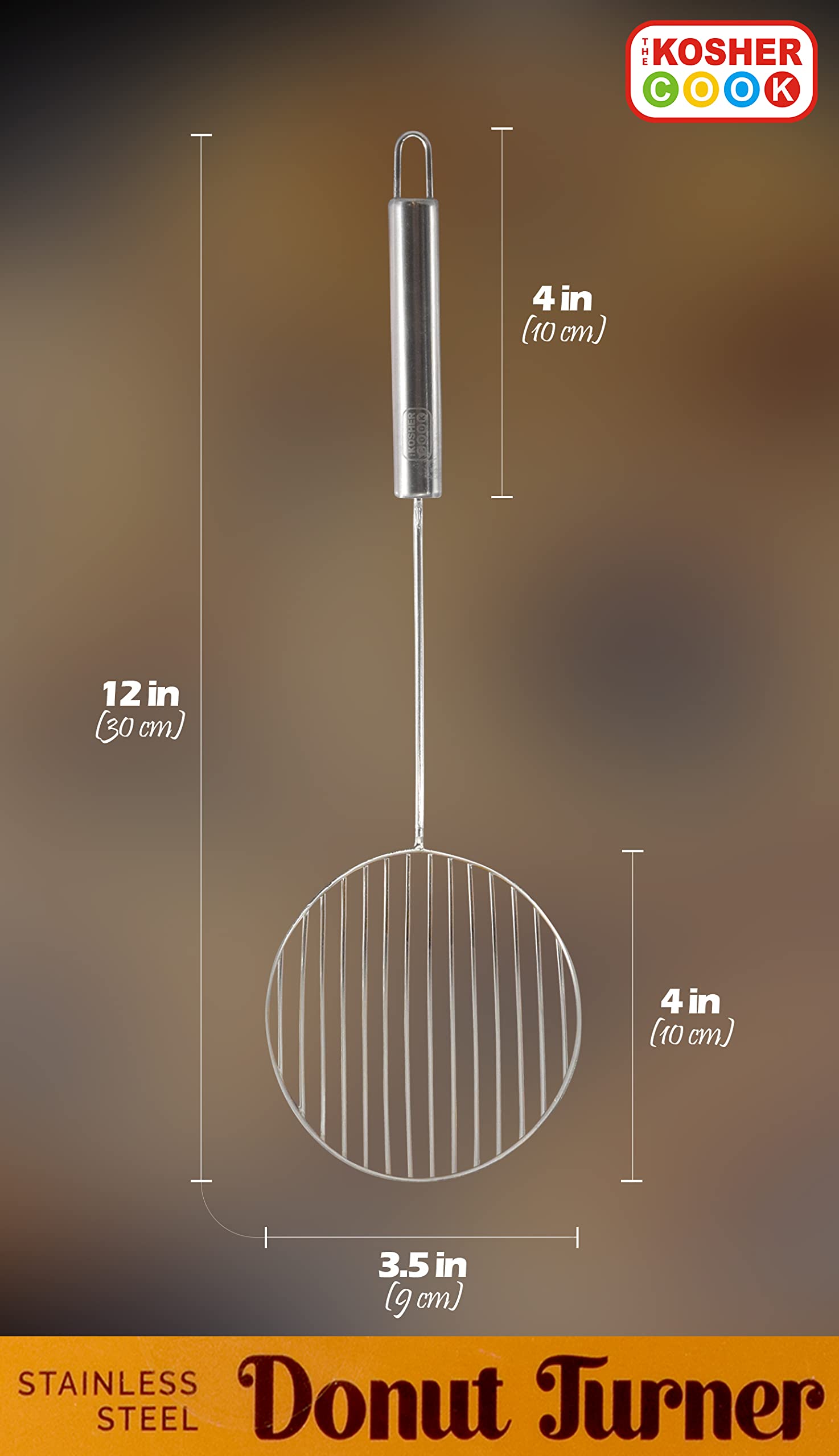 The Kosher Cook Donut Turner Oil Skimmer Spoon, Stainless Steel Slotted Spoon, Large Food Grade Spider Strainer for Draining and Frying