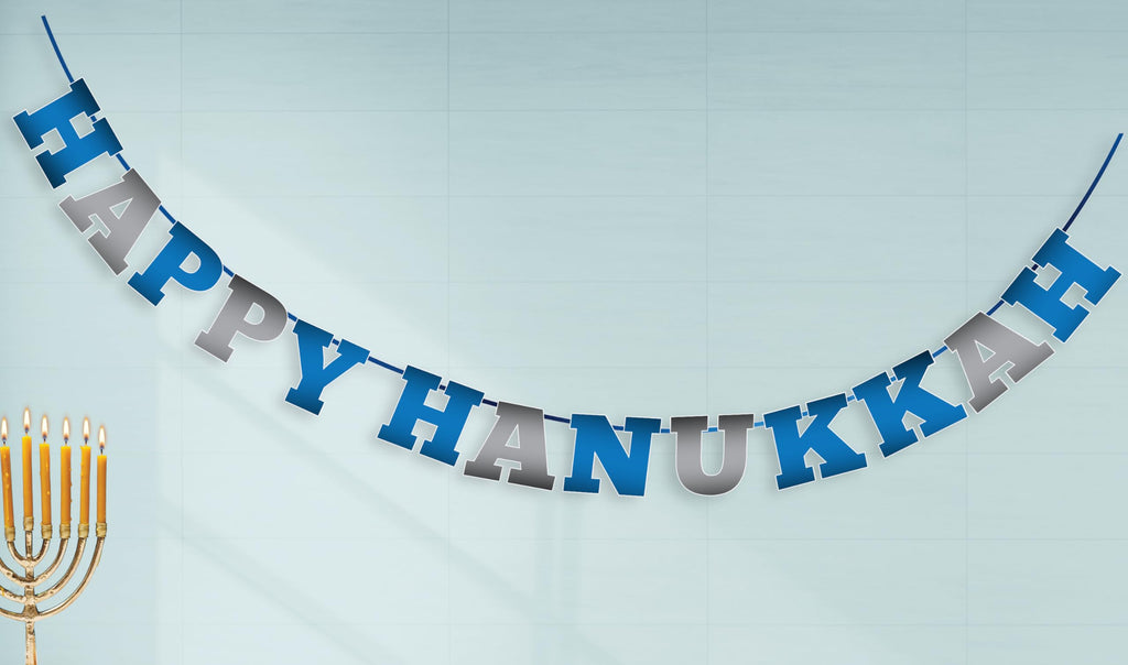 Happy Hanukkah Banner - Chanukah Decor- Blue and Silver "Happy Chanukah" or "Happy Hanukkah" Letters Banner