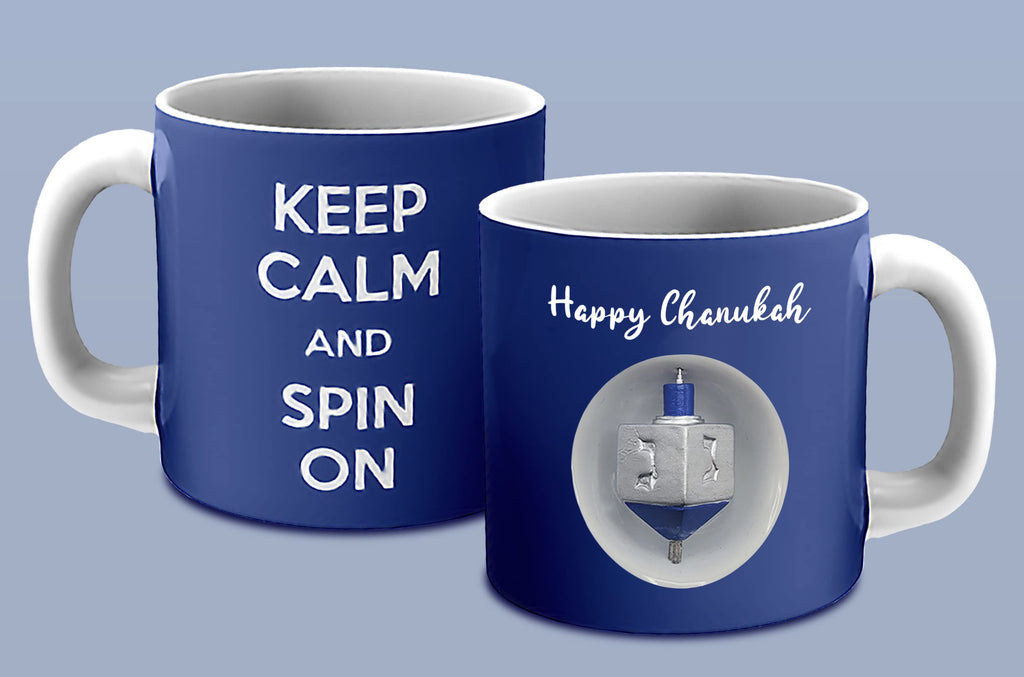 Ner Mitzvah Spinning Hanukkah Dreidel Mug - Happy Hanukkah Decorations - Blue & White Hanukkah Party Favors Idea