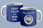 Ner Mitzvah Spinning Hanukkah Dreidel Mug - Happy Hanukkah Decorations - Blue & White Hanukkah Party Favors Idea