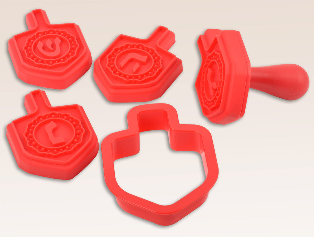 The Kosher Cook Hanukkah Cookie Cutters and Stamp Set, Plastic Chanukah Cookie Cutters and Stamping Kit, 6 Piece Set