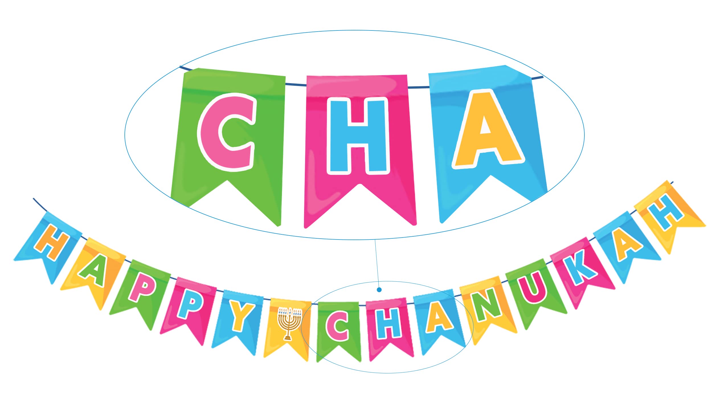 Izzy 'n' Dizzy Happy Hanukkah Banner - Chanukah Banner - Multicolored Holiday Party Decorations