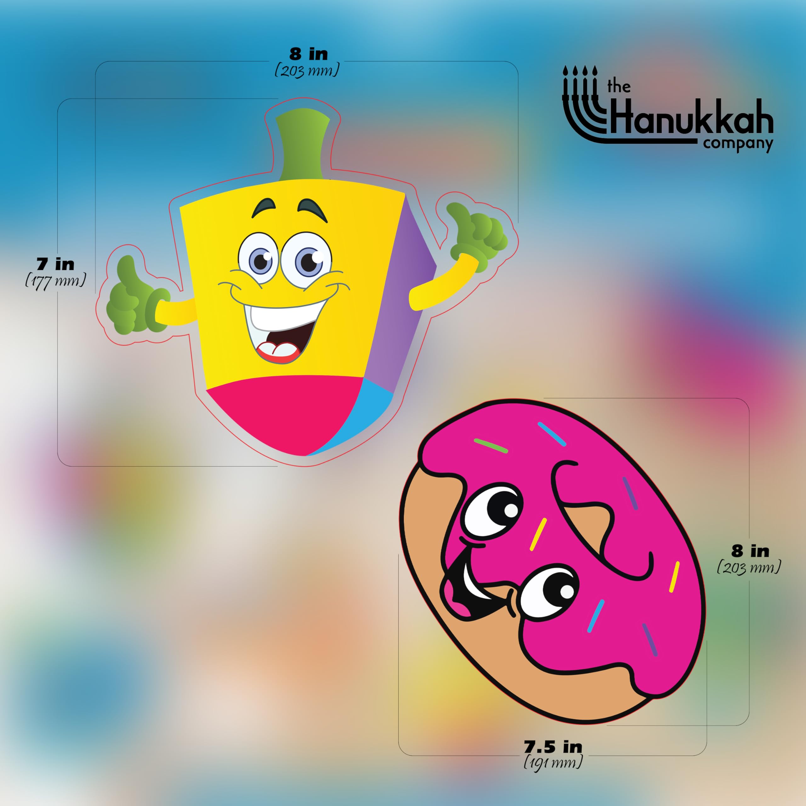 Izzy 'n' Dizzy Hanukkah Swirl Decorations, 8 Foil Swirls with 8 Hanukkah Cutouts, Menorah, Dreidel and Gelt Decorations - Multicolored