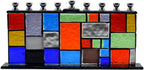 Ner Mitzvah Glass Hanukkah Menorah - Blue & White Stones - Handcrafted Painted Glass - Fits Standard Chanukah Candles