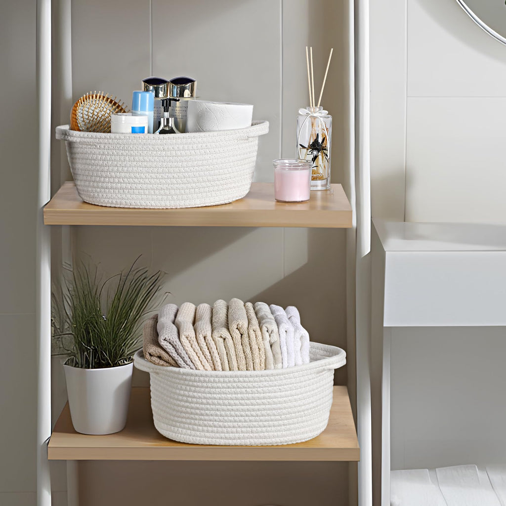 8 Pack Small Woven Basket with Gift Bags and Ribbons, 12"x 8"x 5",  White