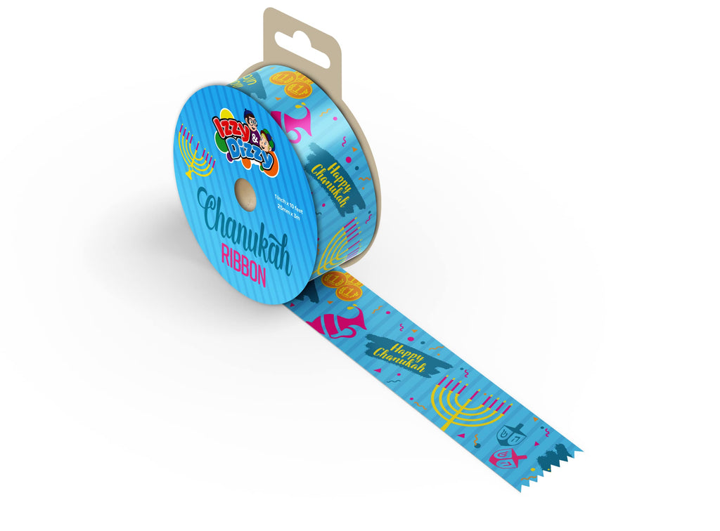 Izzy 'n' Dizzy Hanukkah Gift Wrap Ribbon - Blue Nylon Wrapping Paper Ribbon - 25mm x 3mm