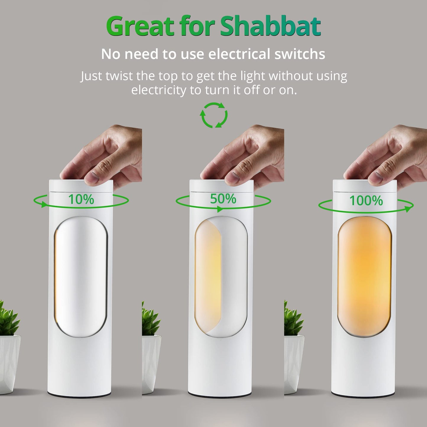 LEDIARY Kosher Lamp for Shabbos, White Table Lamps and Nightlight for Living Room Bedroom，T10 Bulb Included (4W Eqv 40W, 400LM, 3000K)