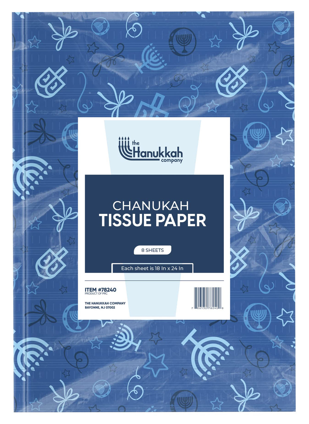 The Hanukkah Company Tissue Paper, Blue Tissue Paper for Gift Bags, Hanukkah Paper Wrap (Pack of 8) - 18 Inch x 24 Inch
