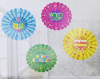 Hanukkah Paper Fan Decoration - 16 Pack - Menorahs, Dreidels, Happy Chanuka and Chanukah Sameach - Hanukkah Party Decorations and Supplies - Izzy 'n' Dizzy