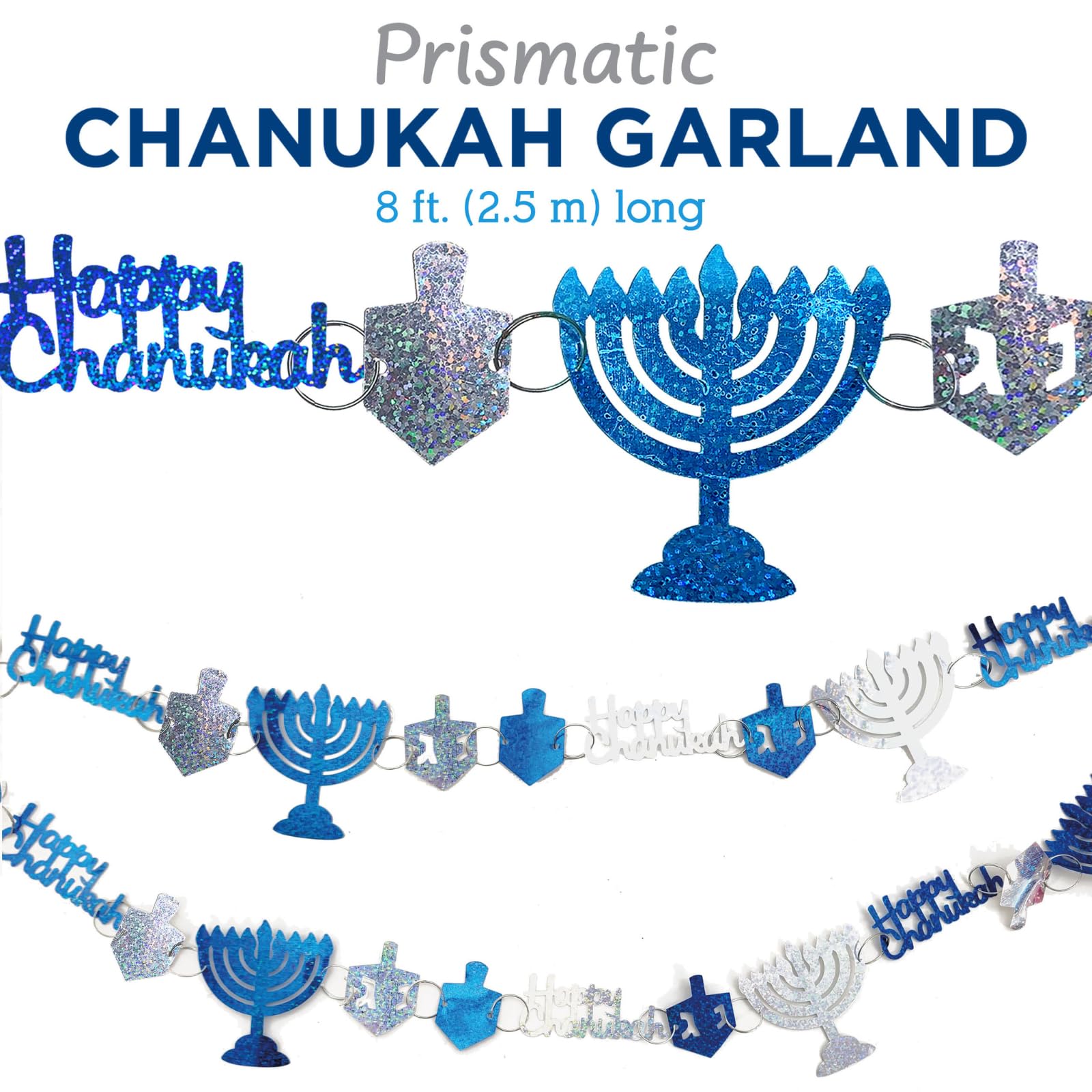 Rite Lite Hanukkah Garland - Chanukah Jewish Holiday Party Decorations Banner Blue & White Celebration Decor Centerpiece Hanukkah Gifts Perfect for Entertaining Indoor & Outdoor Stretches 8 Feet Long!