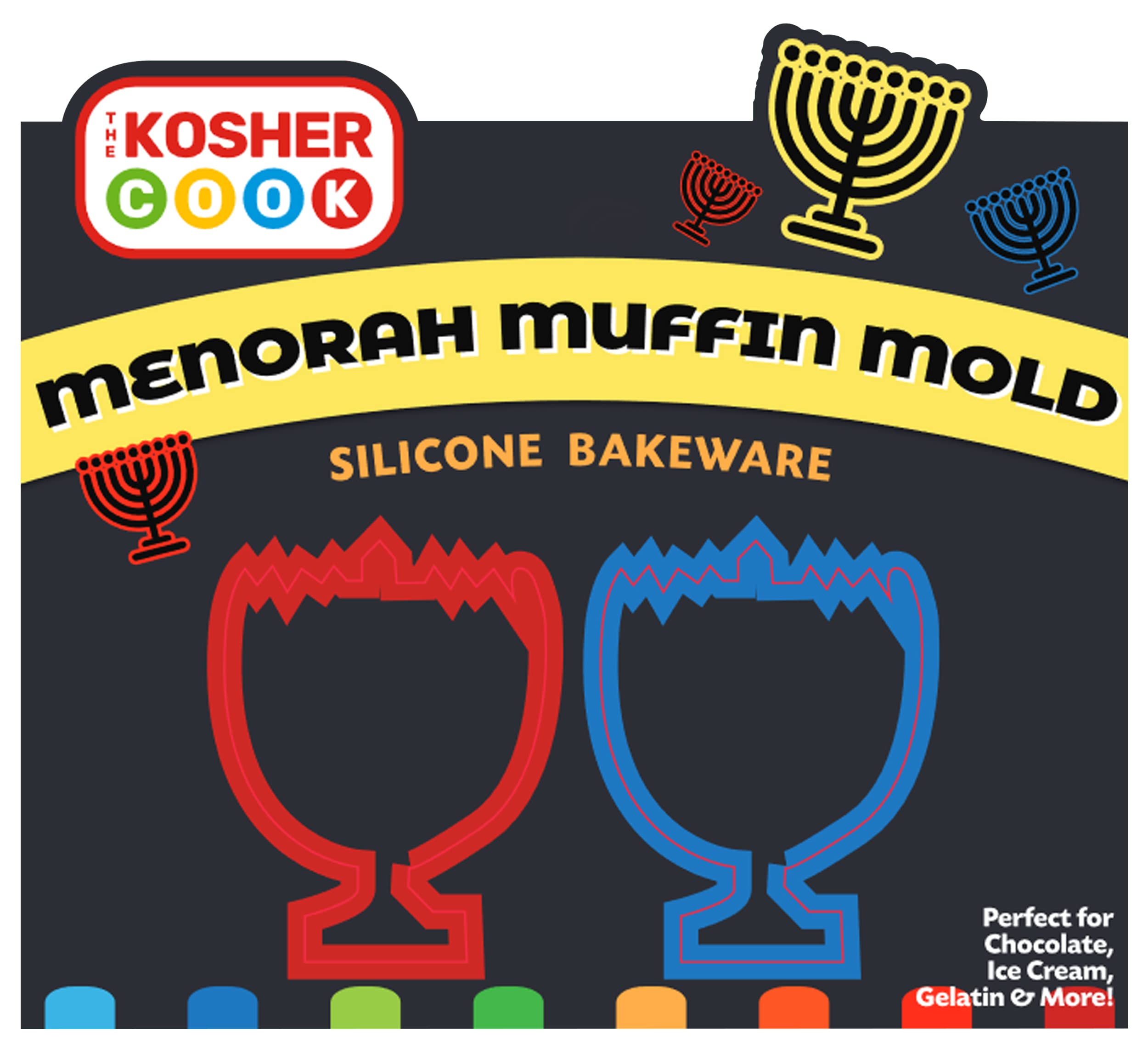 The Kosher Cook Menorah Shaped Silicone Molds for Baking, Freezing, Candy, Ice Cubes, Chocolate and more, Oven and Freezer Safe, Small Silicone Molds for Chanukah - Silicone Bakeware