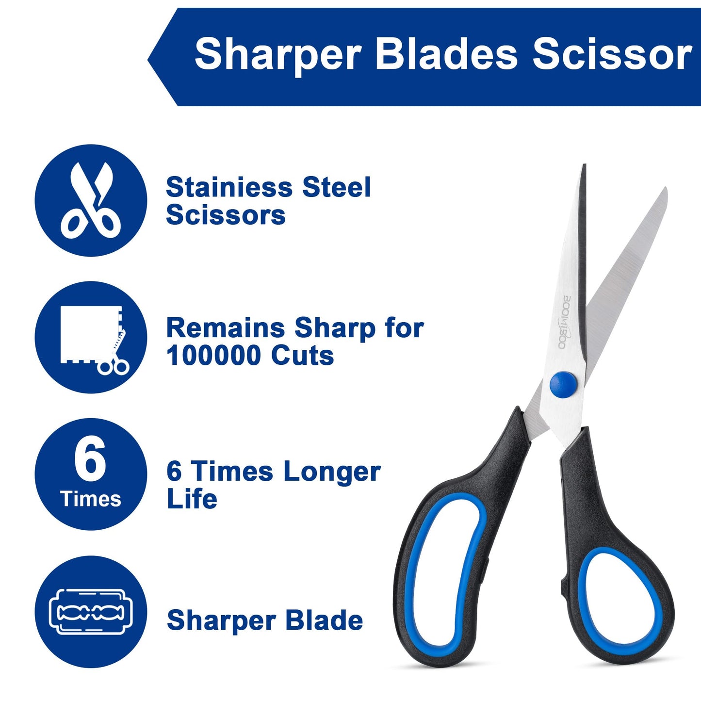 Scissors, BOOMIBOO 8" All Purpose 6 Pack - Comfort-Grip Scissors for Office Desk Accessories Sewing Fabric Home Craft School Supplies, Teacher/Class Supplies, Right/Left Handles