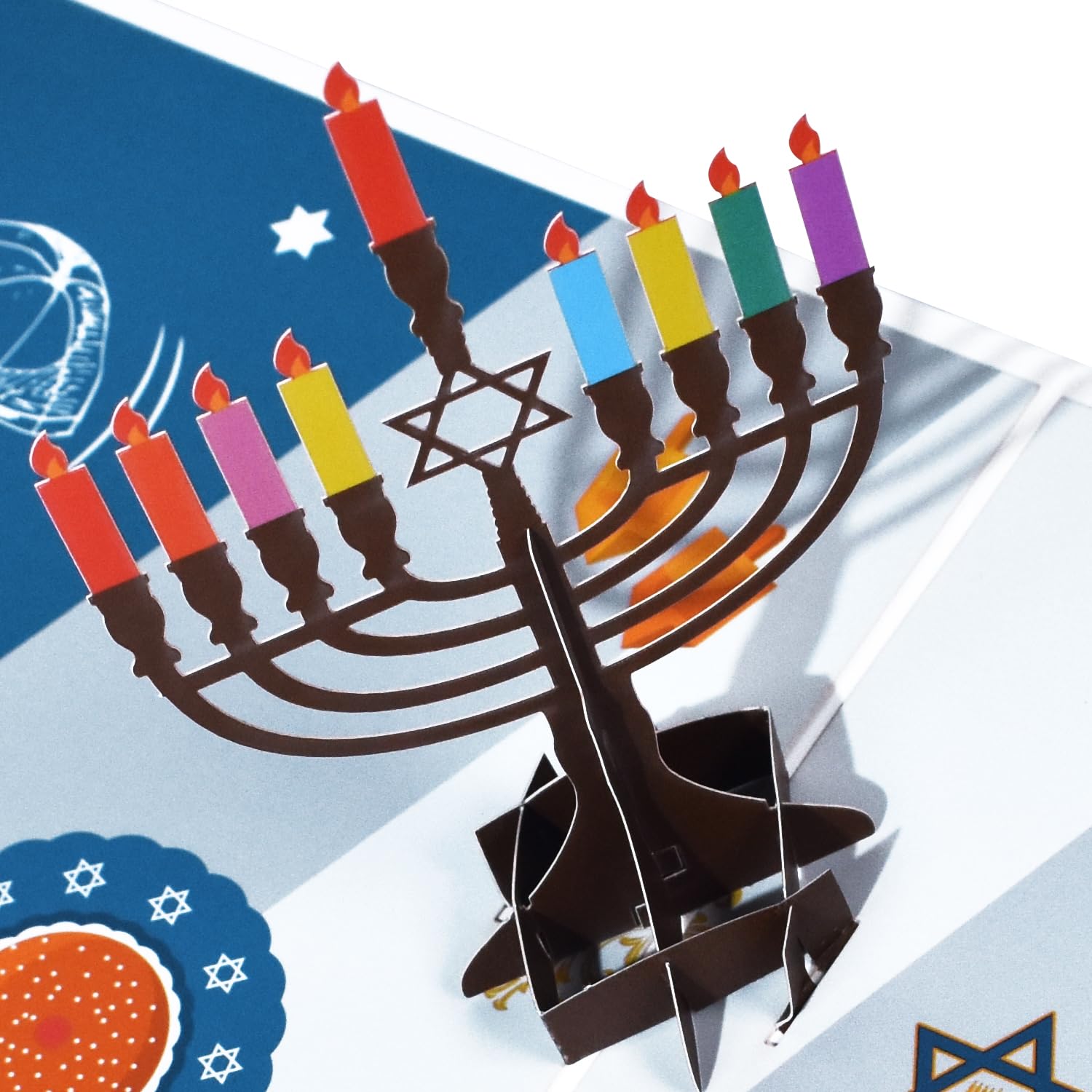 3D Pop-Up Hanukkah Card with Menorah and Star of David – Unique Festival of Lights Greeting Card for Jewish Holidays – Happy Hanukkah Wishes Card with Colorful Candles and Envelope