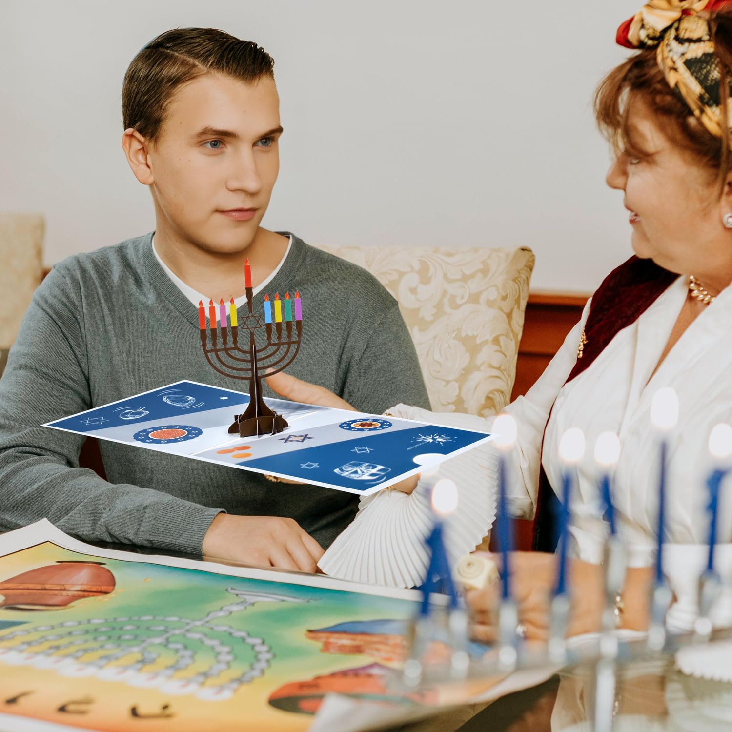 3D Pop-Up Hanukkah Card with Menorah and Star of David – Unique Festival of Lights Greeting Card for Jewish Holidays – Happy Hanukkah Wishes Card with Colorful Candles and Envelope
