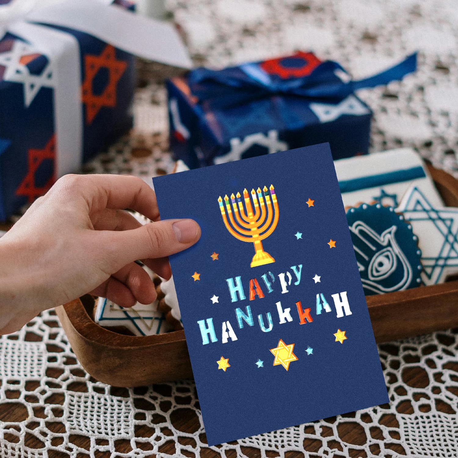 Magic Ants 3D Pop-Up Hanukkah Card – Happy Hanukkah Greeting Card with Menorah, Dreidels, Color Candle and Star of David – Unique Festival of Lights Card for Jewish Holidays with Envelope