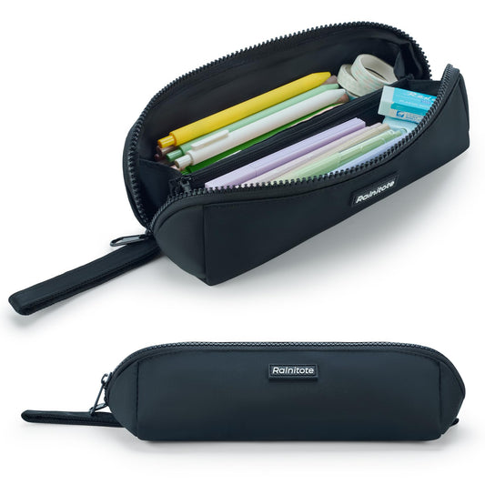 Ralnitote Small Pencil Pouch with 180° Open Design, Slim Pencil Case for Girls and Boys, Aesthetic & Cute Pen Bag for School, Office, Makeup or Tech Accessories-Black