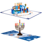 Magic Ants Happy Hanukkah 3D Pop Up Cards Pack – Menorah & “Happy Hanukkah” Designs, Festival of Lights Chanukah Greeting Cards with Candles, Dreidel, Star of David, Includes Envelope and Blank Notes