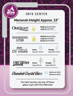 Ner Mitzvah Silver Plated Oil Menorah - Fits Standard Chanukah Oil Cups and Large Candles - Embossed Design, Square Base - 11” High