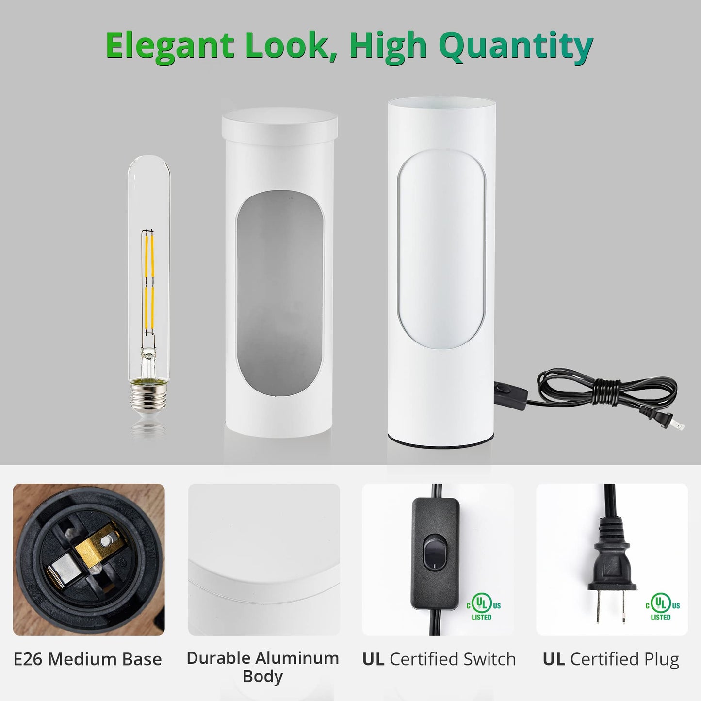 LEDIARY Kosher Lamp for Shabbos, White Table Lamps and Nightlight for Living Room Bedroom，T10 Bulb Included (4W Eqv 40W, 400LM, 3000K)