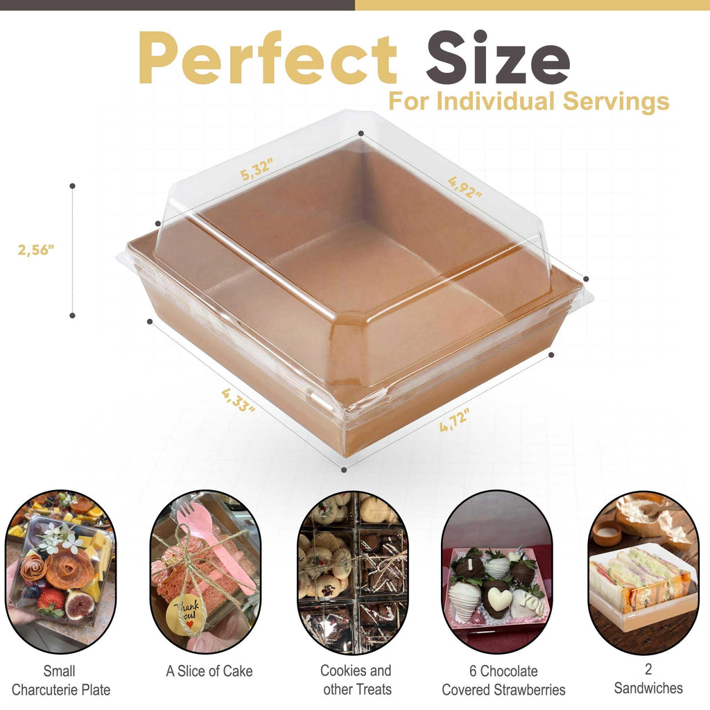 Leafiew 50 Pack Small Charcuterie Boxes with Clear Lids (Brown)