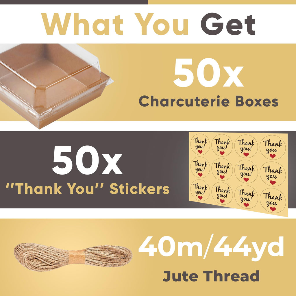 Leafiew 50 Pack Small Charcuterie Boxes with Clear Lids (Brown)