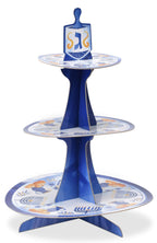 Izzy 'n' Dizzy Hanukkah Desssert Stand, Hanukkah Paper Goods, Blue and White Chanukah Themed Party Supplies - 3 Tier