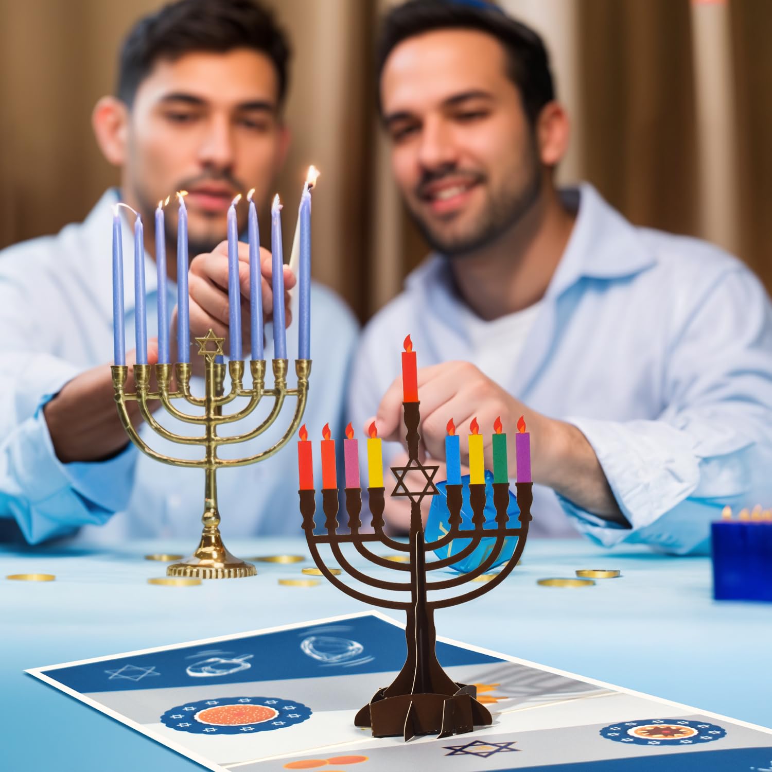 3D Pop-Up Hanukkah Card with Menorah and Star of David – Unique Festival of Lights Greeting Card for Jewish Holidays – Happy Hanukkah Wishes Card with Colorful Candles and Envelope