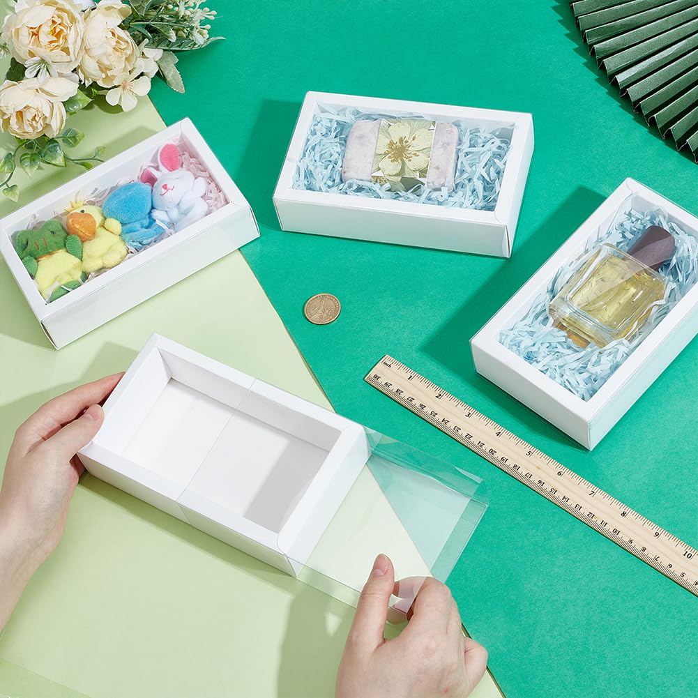 White Gift Boxes Rectangle with Clear PVC Windows 6.7x3.9x1.6 12pcs