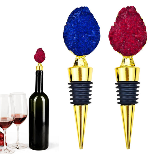 2 PACK Agate Wine Bottle Stopper, Bottle Stopper Wine Saver, Reusable Wine Corks For Beverage, Wine Preserver Wine Saver Keep Wine Fresh Wine Accessories Gifts for Wine Lovers, Wedding Favors