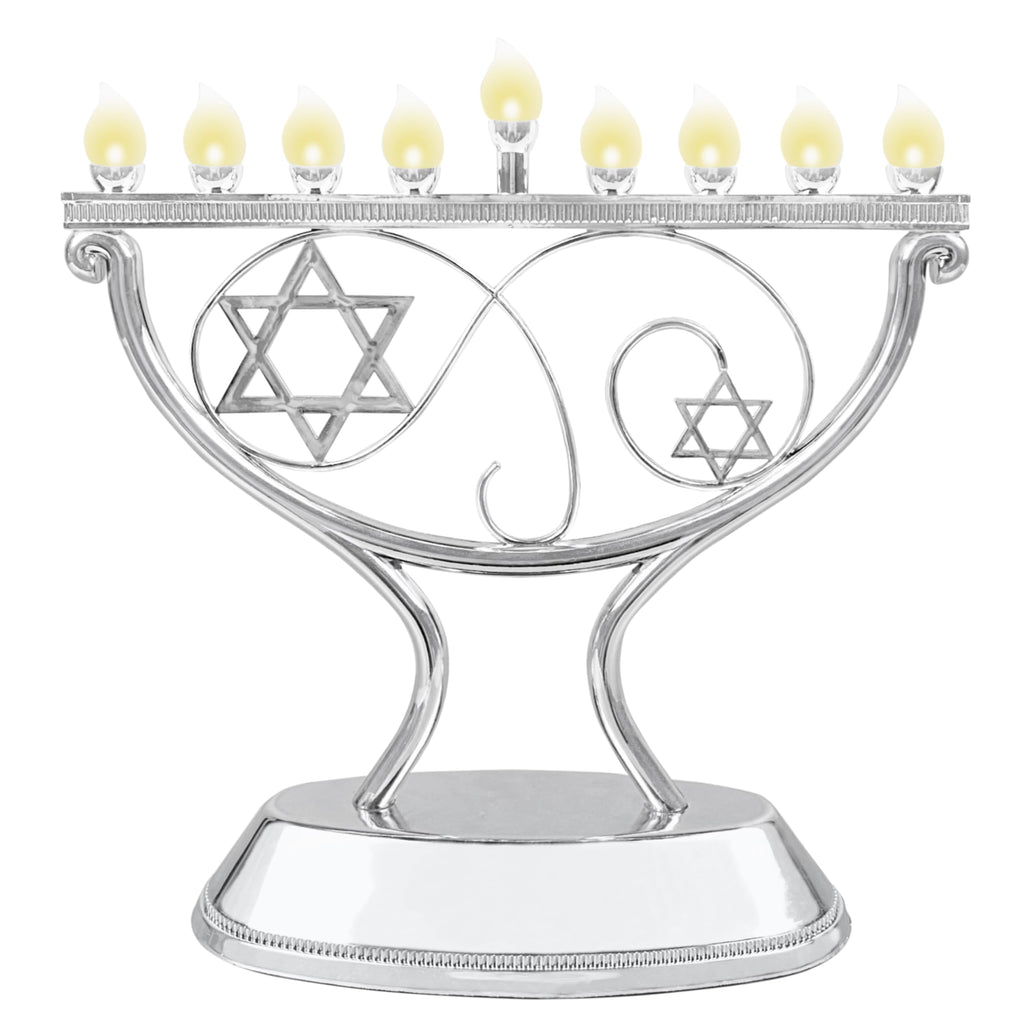 Ner Mitzvah LED Electric Hanukkah Menorah, LED Traditional Whimsical Channukah Menorah Electric, Battery or USB Powered and Cord Included, Silver