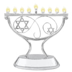 Ner Mitzvah LED Electric Hanukkah Menorah, LED Traditional Whimsical Channukah Menorah Electric, Battery or USB Powered and Cord Included, Silver
