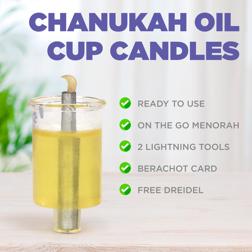 Vehaer 44 Prefilled Cups, 2.5 Hour Burn, Hanukkah, Chanukah Olive Oil, Ready to Use, Fits Most Menorah (Liquid Oil Medium)