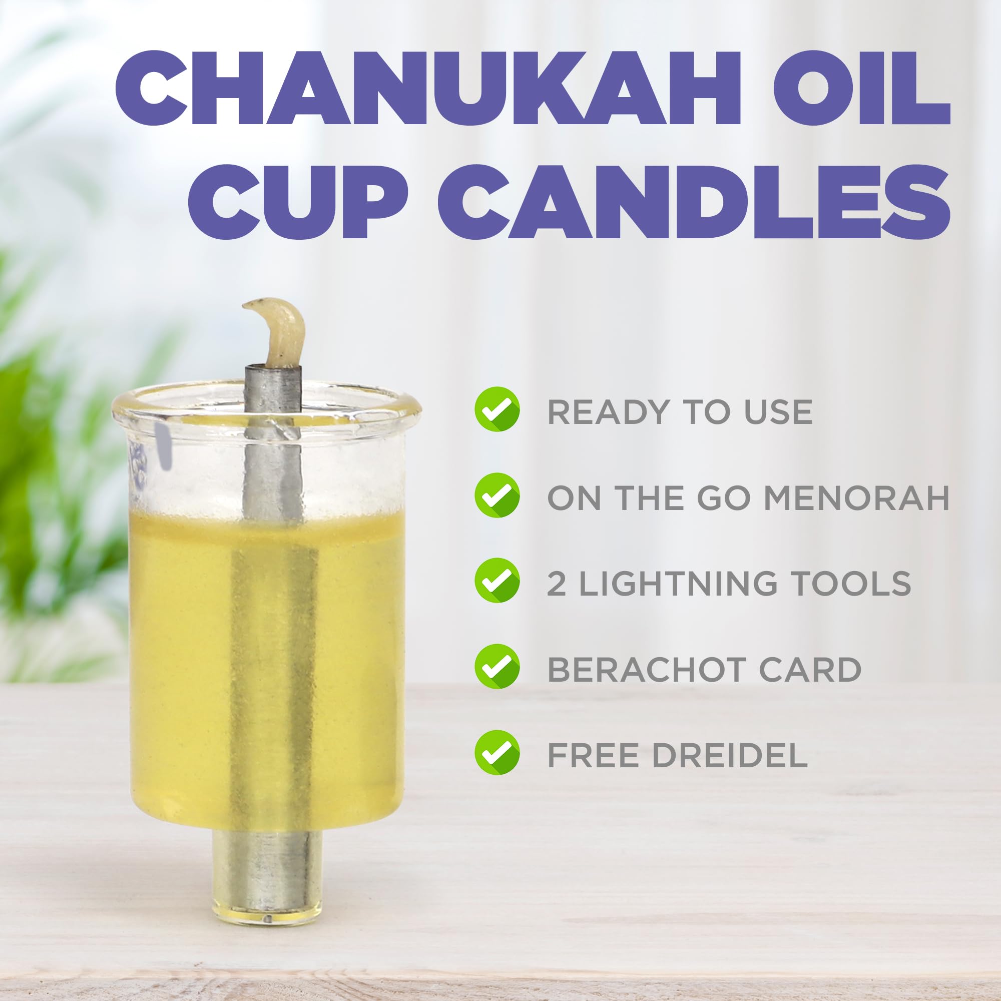 Vehaer 44 Prefilled Cups, 2.5 Hour Burn, Hanukkah, Chanukah Olive Oil, Ready to Use, Fits Most Menorah (Liquid Oil Medium)